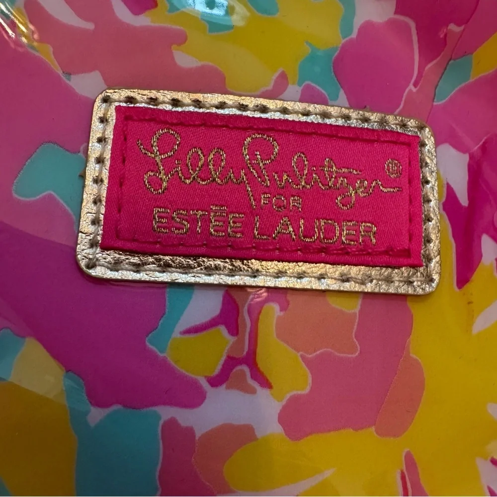 Lilly Pulitzer for Estée Lauder Floral Cosmetic Bag Pink Gold Trim Makeup‎